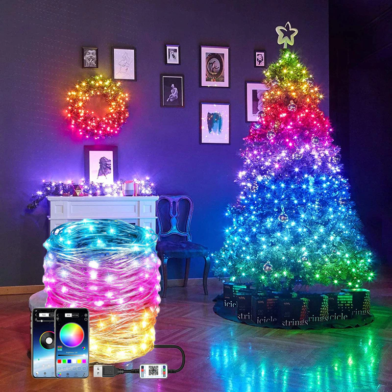 RGB-Christmas-Light-Bluetooth-USB-Fairy-Lights-2M-20M-Copper-Wire-Garland-LED-String-Light-Christmas